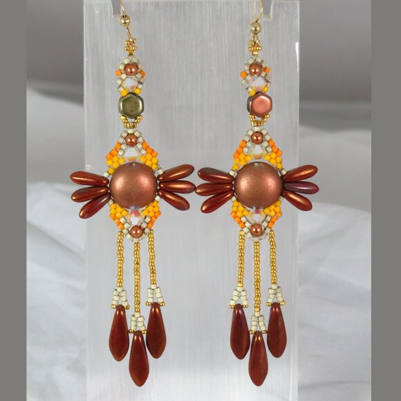 GlassWear Art Couture Jewelry - Copper gold earrings handmade
